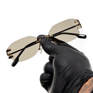Olive Green Tinted Rimless Rectangular Gold Frame Men's Fashion Sunglasses